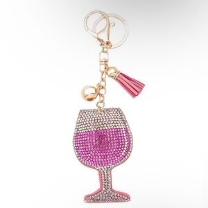 Pink Glass Of Wine Puffy Keychain